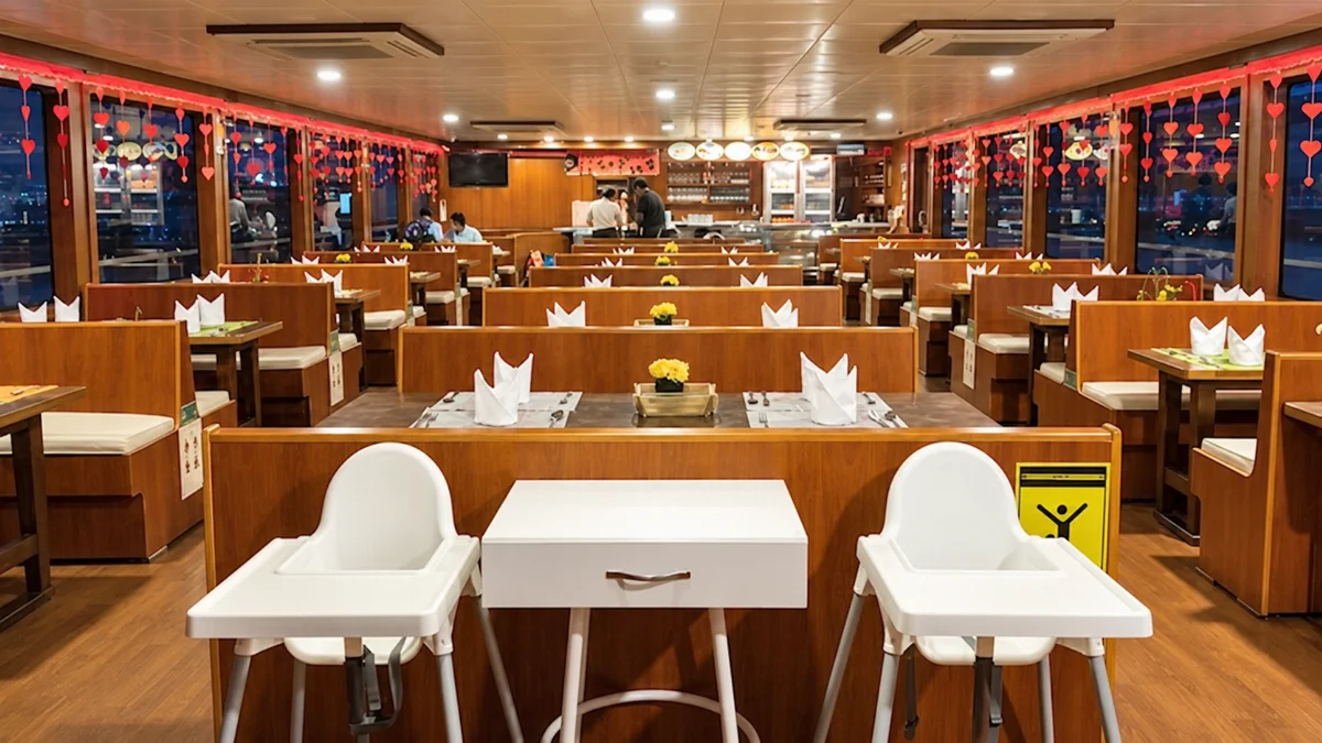 Restaurant seating aboard the cruise